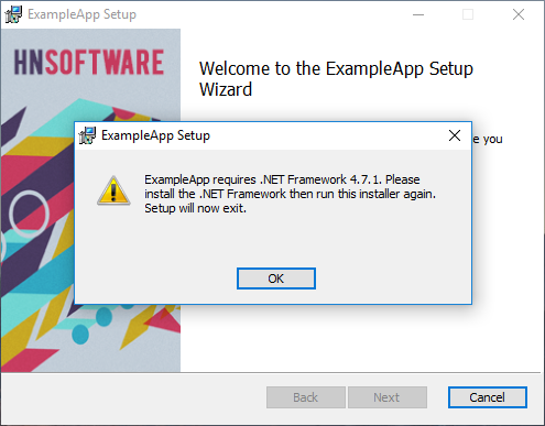 Spawn dialog when the setup requires .NET Framework 4.7.1 to be installed